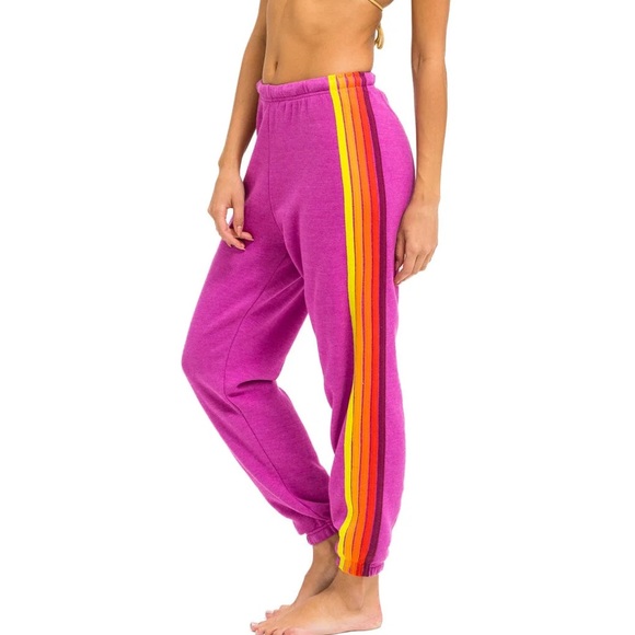 Aviator Nation Pants - Aviator Nation 5 Stripe Sweatpants in magenta/neon purple